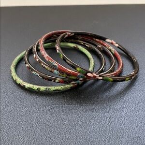 VTG Chinese Cloisonne Bangle Bracelets Lot of 5 Multicolor Enamel Flowers BOHO